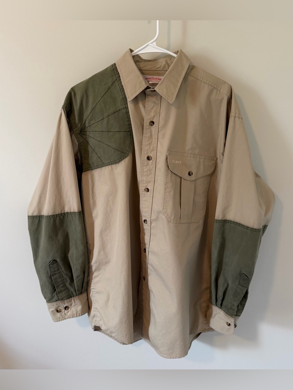 CC Filson Vintage Button Up Long Sleeve Shirt Suede Khaki Green Size Large